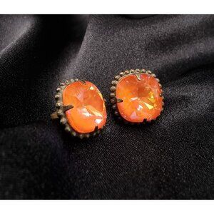 Vintage SORRELLI Earrings With Orange Crystal Center